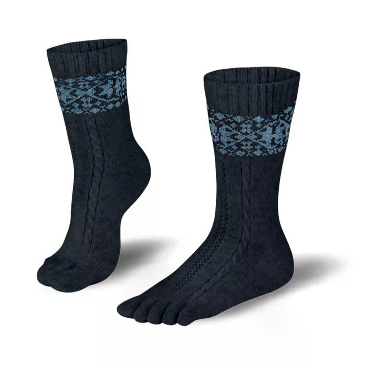 Knitido - Chaussettes à orteils d'hiver - Mérinos - Cachemire - Flocons de neige - Anthracite/Bleu clair