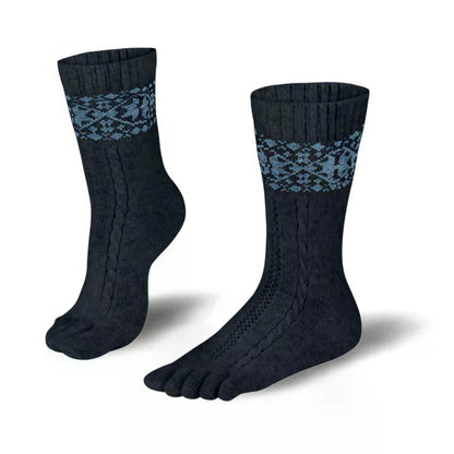Knitido - Chaussettes à orteils d'hiver - Mérinos - Cachemire - Flocons de neige - Anthracite/Bleu clair
