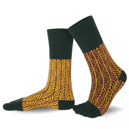 Knitido Gemini Gemusterte Kuschelsocken aus Merinowolle grün/gold