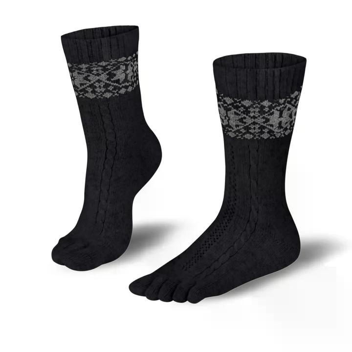 Knitido - Chaussettes à orteils d'hiver - Mérinos - Cachemire - Flocons de neige - Noir/Gris