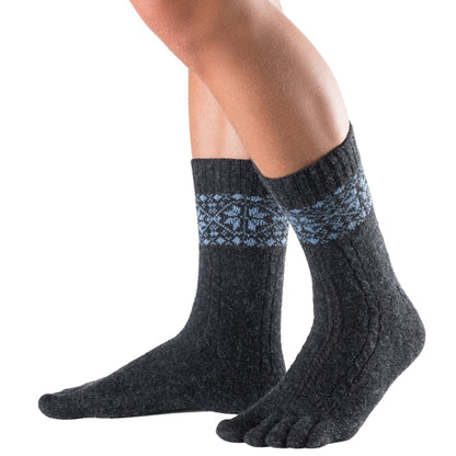 Knitido - Chaussettes à orteils d'hiver - Mérinos - Cachemire - Flocons de neige - Anthracite/Bleu clair