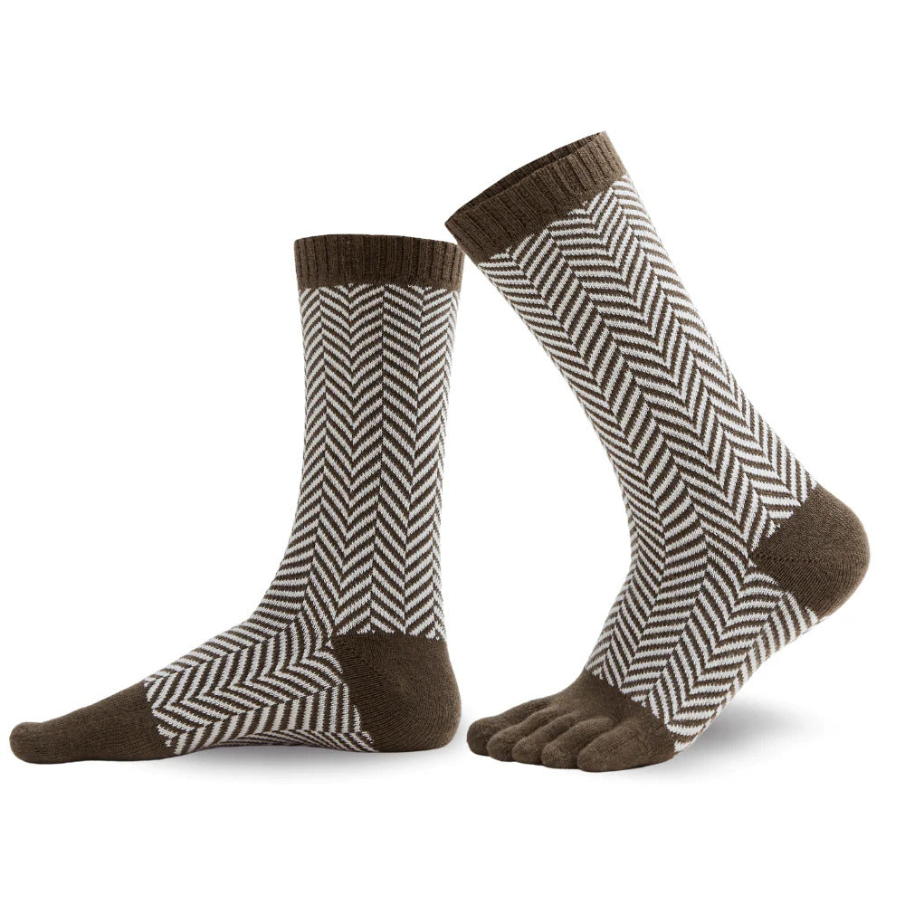 Knitido SILL chaussettes orteils laine et coton kaki/blanc