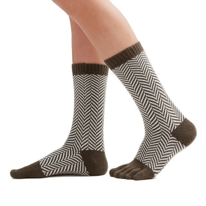 Knitido SILL chaussettes orteils laine et coton kaki/blanc